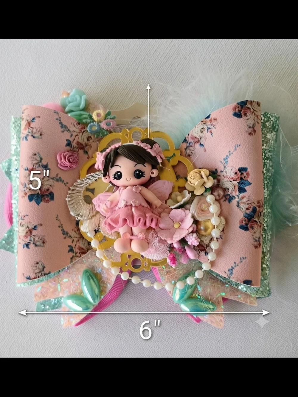 Handmade Fairy Princess Boutique Hair Bow - Floral & Kawaii Doll Statement Bow.